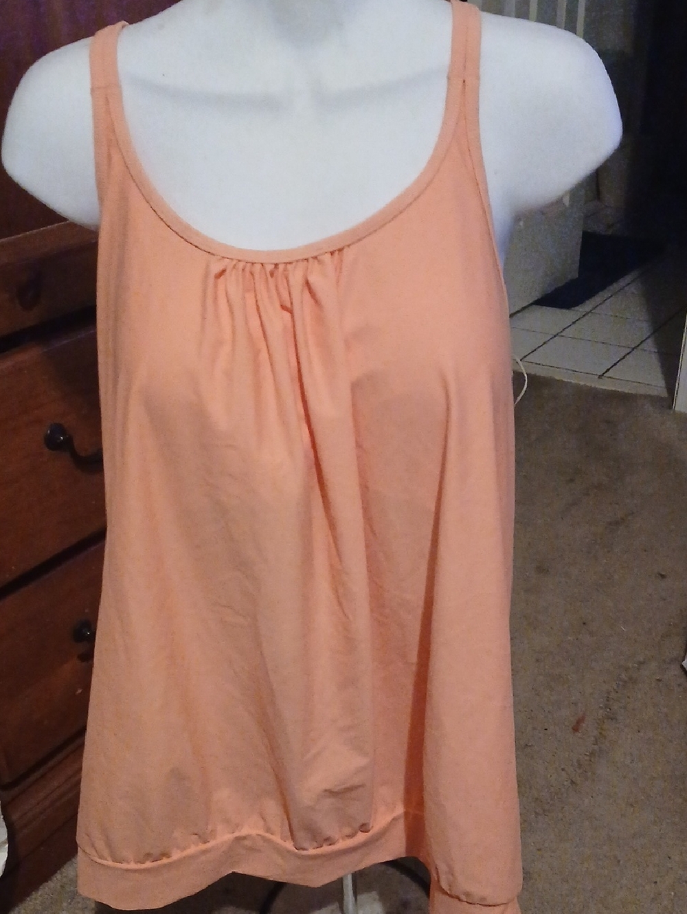 Women's Peach Tank Top with Gathered Neckline